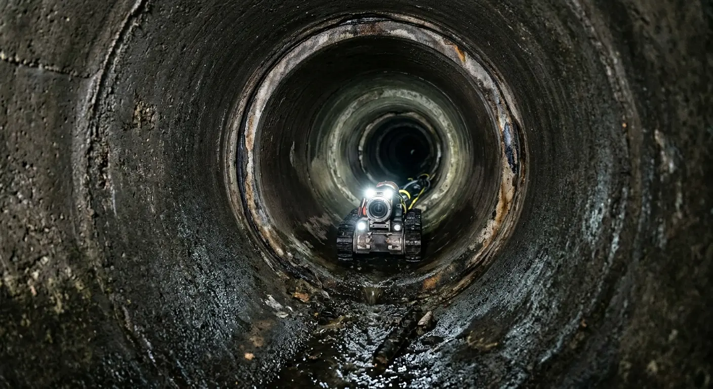 Robotic sewer camera inspecting pipe interior for Sewer Line Cleaning in French Valley